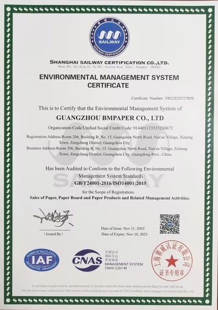 China Guangzhou Bmpaper Co., Ltd. Certification